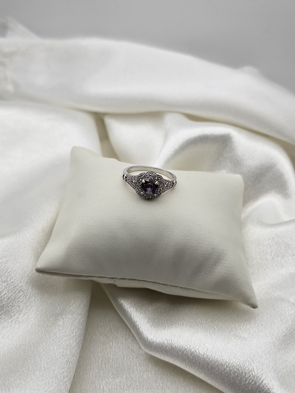 Sterling Silver 925 Halo & Mystic Topaz CZ Ring